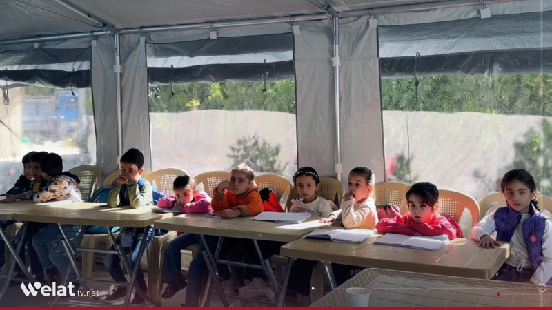 Education Tents in Jabal al-Akrad: Children Study Amid the Ruins of War